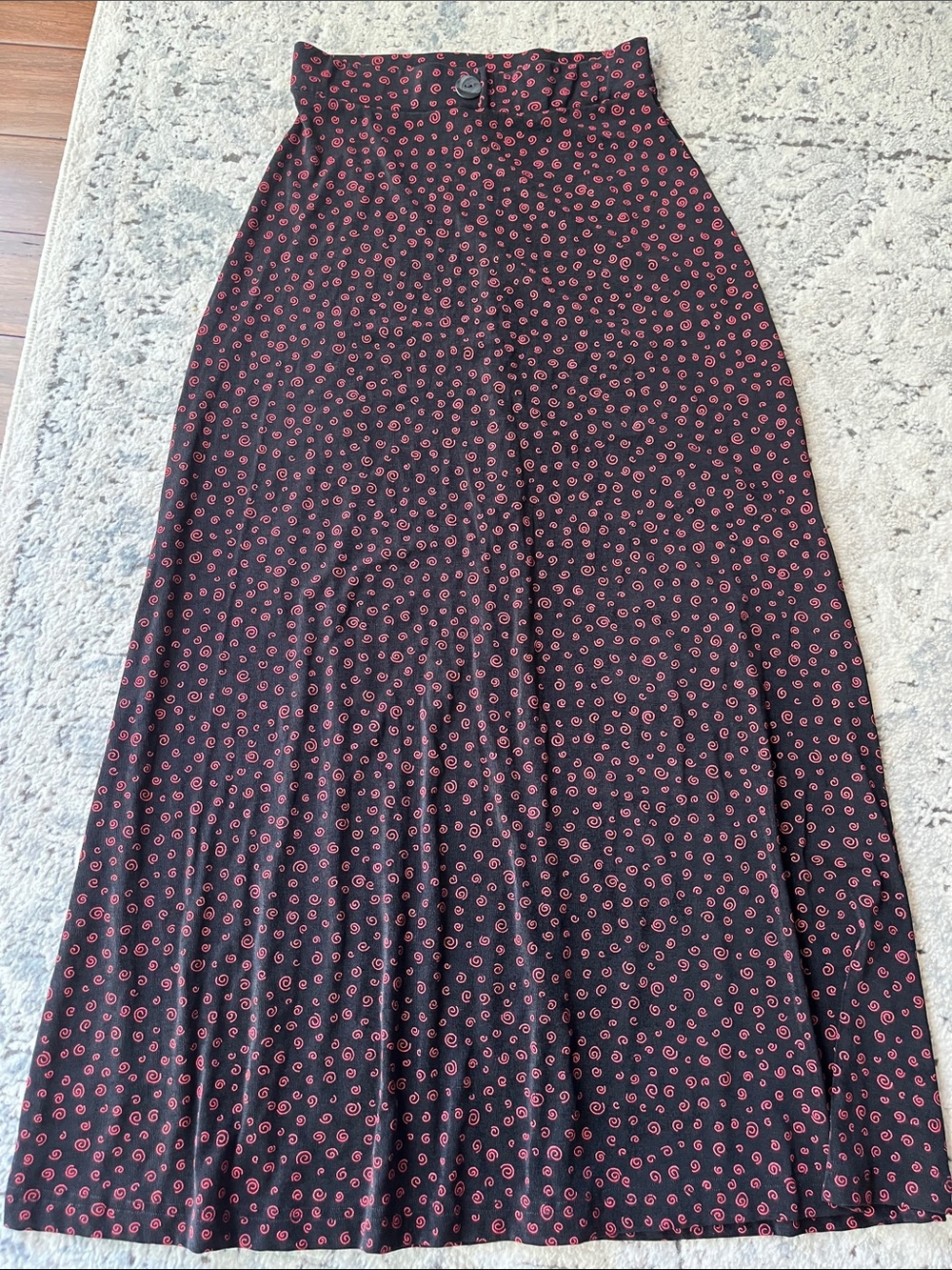 Vintage black swirl polka dot maxi skirt